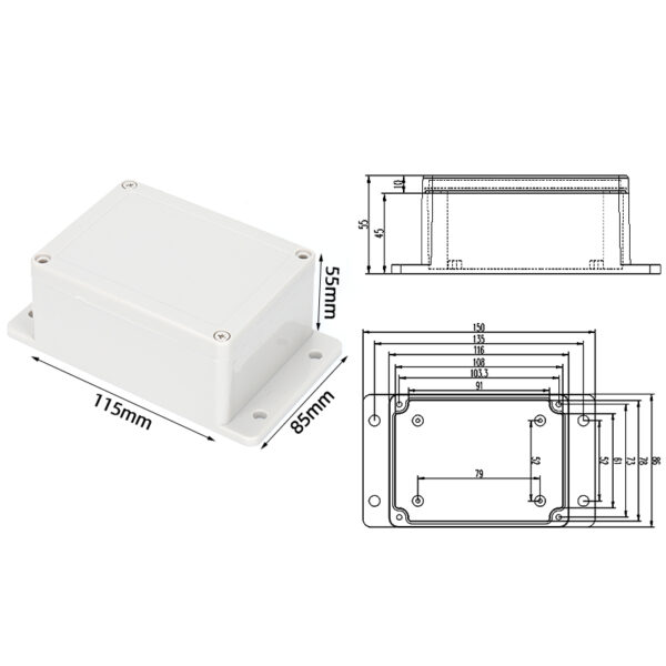 F8-55E, 115*85*55mm ABS IP65 Waterproof Plastic Junction Enclosure/Box with Flange - 画像 (3)