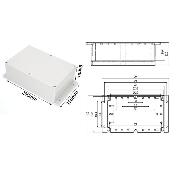 F15-85E, 230*150*85mm ABS IP65 Waterproof Plastic Junction Enclosure/Box With Flange - Imagen 7