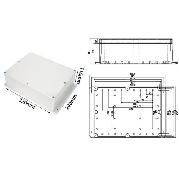 F10-110E, 320*240*110mm ABS IP65 Waterproof Plastic Junction Enclosure/Box With Flange - Image 6
