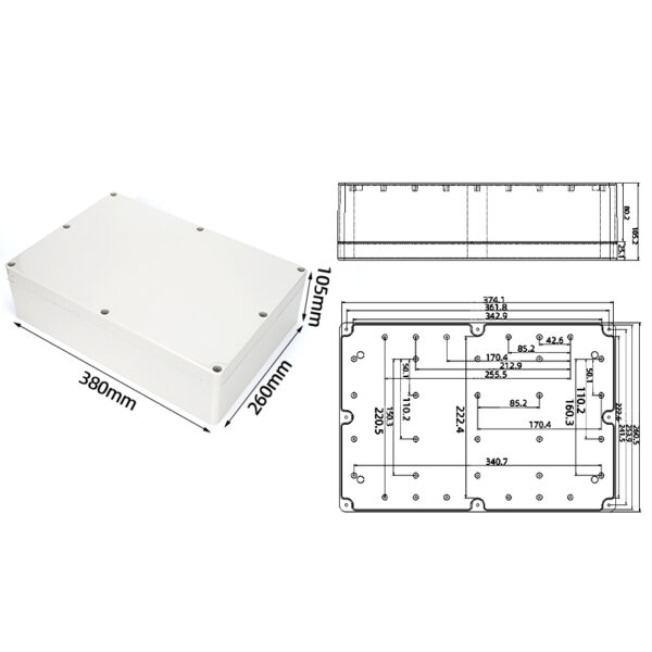 F11-105, 380*260*105mm ABS IP65 Waterproof Plastic Junction Enclosure/Box - 画像 (7)