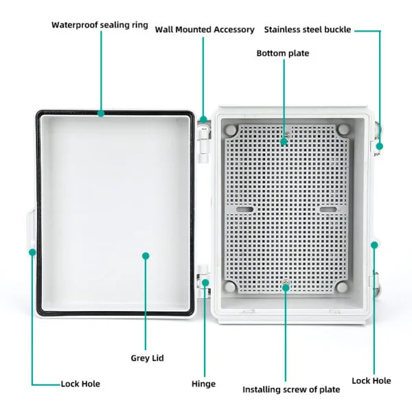 Full size ABS Waterproof Plastic Project Hinged Box IP67 Stainless Steel Buckle type Enclosure With Mounting Plate And Bracket - Görsel 19